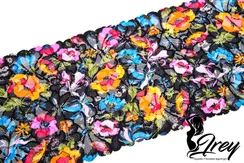 03-233 Кружево эластичное 20 см, old school, черный/голубой/розовый/желтый/салатовый