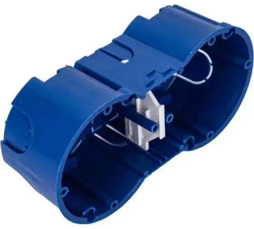 Коробка установочная 2-местная евростандарт синяя, для бетона и кирпича, (136х66х47,4мм), 1шт