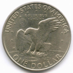 1 доллар 1972 год (D). США. Эйзенхауэр. Медь с медно-никелевым покрытием, диаметр 38.1 мм. XF-AU
