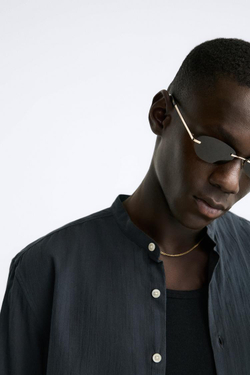 ZARA РУБАШКА ИЗ ЖАТОГО ХЛОПКА, ТЕМНО-СЕРЫЙ