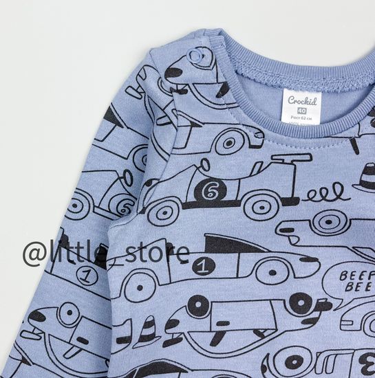 Боди хлопковое "Быстрые машинки" серо-голубое