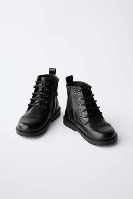 ZARA КОЖАНЫЕ БОТИНКИ, ЧЕРНЫЙ