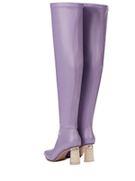 Женские сиреневые ботфорты с жемчужным каблуком