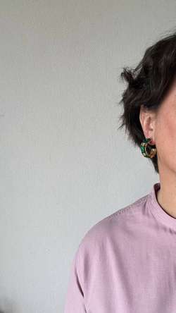 Серьги кольца с зелёной эмалью