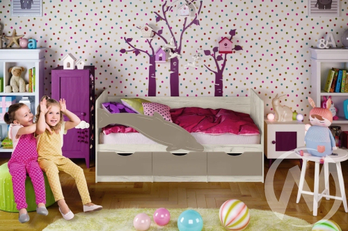 Кровать 1;6*0;8м Дельфин №1 (дуб крафт белый/шарли мокко)