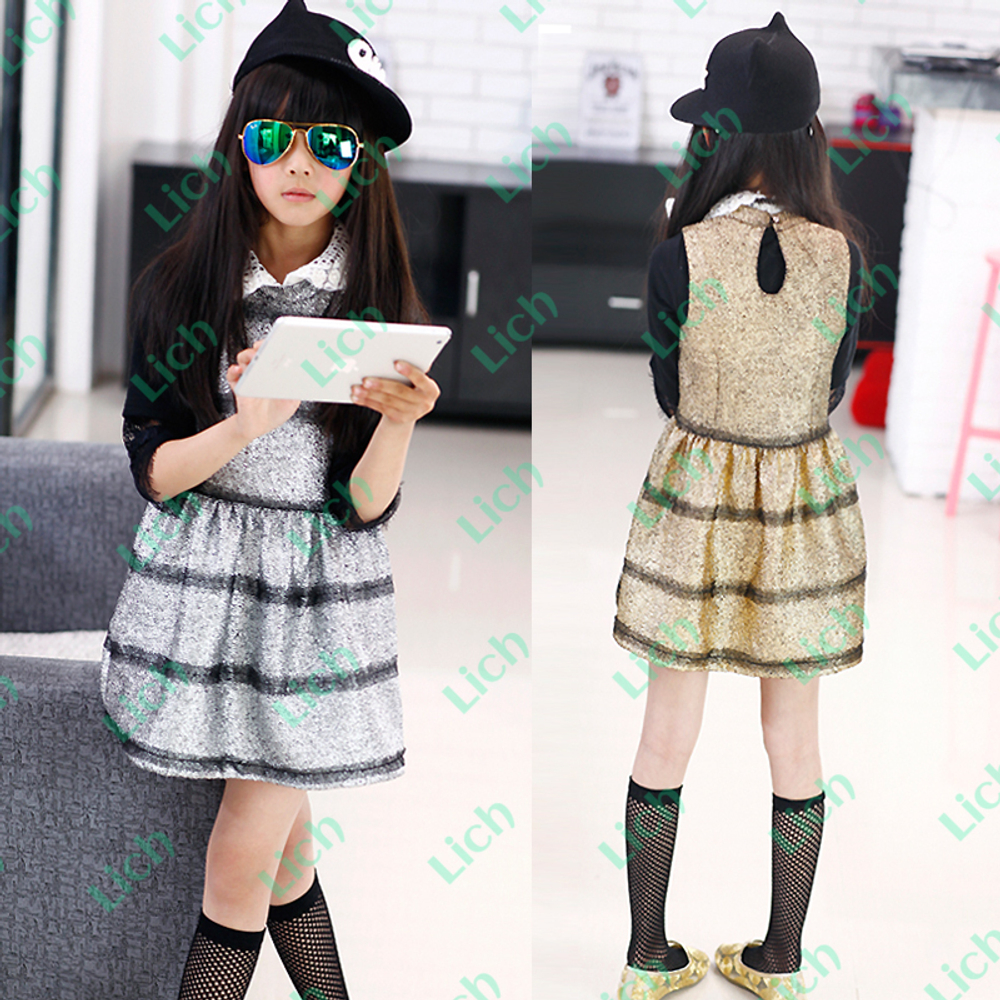 Сарафан а-силуэта в полоску с кружевным воротничком