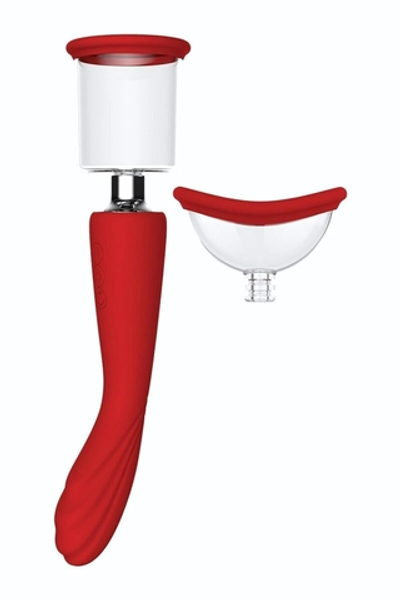 Красный двойной стимулятор Georgia - вибратор и вакуумная помпа (Цвет: красный)