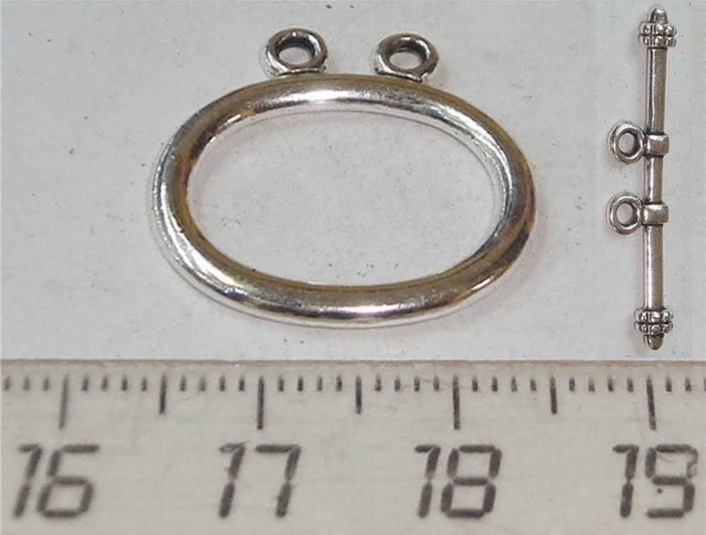 Замок-тогл кольцо на 2 нити (цвет серебро)