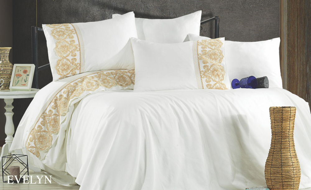 Постельное белье 2 спальное евро Tivolyo Grazie Home Evelyn бежевое