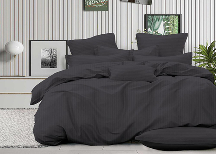 Комплект постельного белья 2 сп с европростыней САТИН-СТРАЙП "Графит" (нав. 70х70 или 50х70)