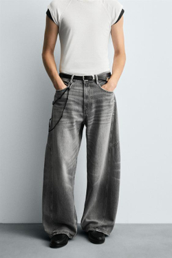 ZARA ДЖИНСЫ BALLOON FIT СО СМЕЩЕННЫМ ШВОМ, СЕРЫЙ