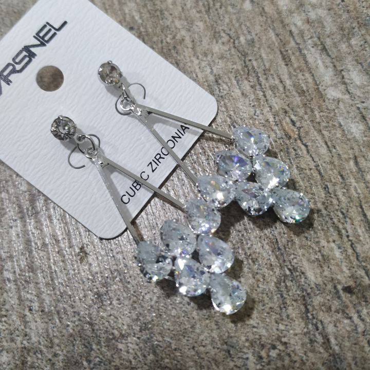 Серьги-гвоздики Cubic Zirconia подвеска ромб 6 кристаллов капля цвет прозрачный металл серебристый