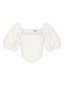 Топ корсетного типа из денима с пышными рукавами