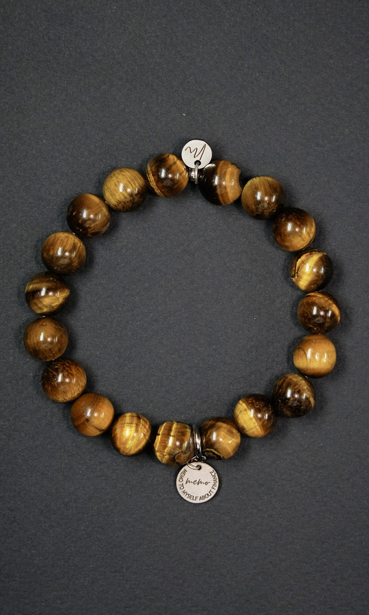 Браслет "Memo about Power" из тигрового глаза 10 мм с подвеской