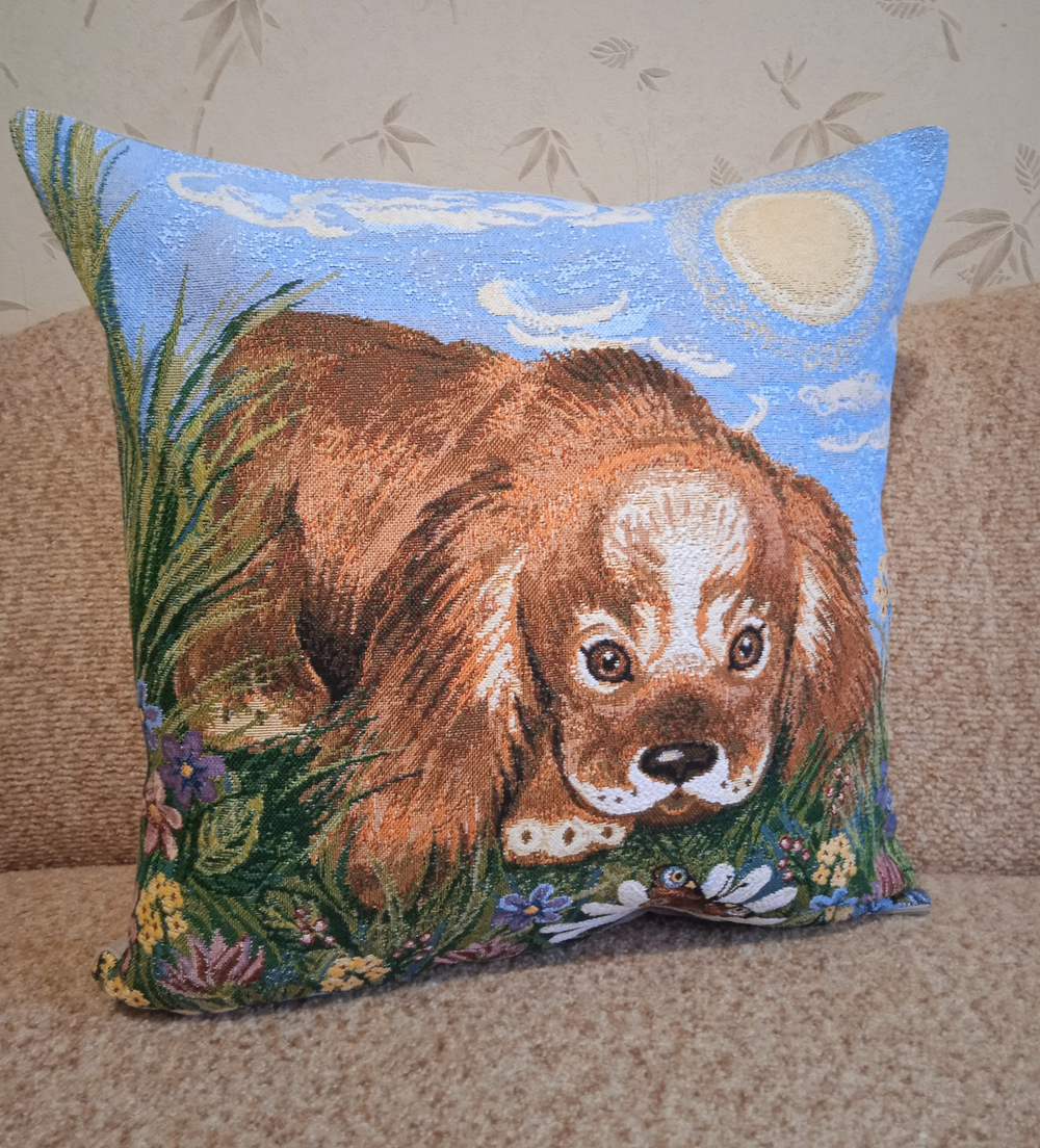 Декоративный гобеленовый чехол для интерьерной подушки Щенок 47х47
