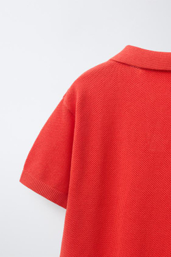 ZARA ПОЛО ИЗ ТКАНИ ПИКЕ, КОРАЛЛОВО-КРАСНЫЙ