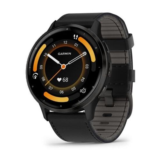 Умные часы GARMIN Venu 3 Black кожаный браслет