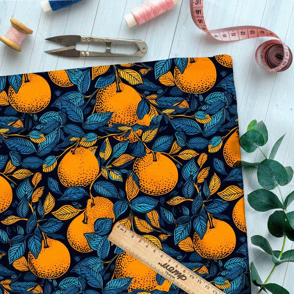 Ткань Барби мандарины на синем