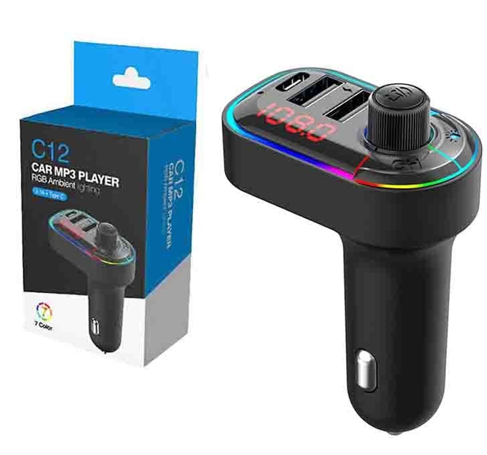 Автомобильный FM-трансмиттер C12 Bluetooth (черный)