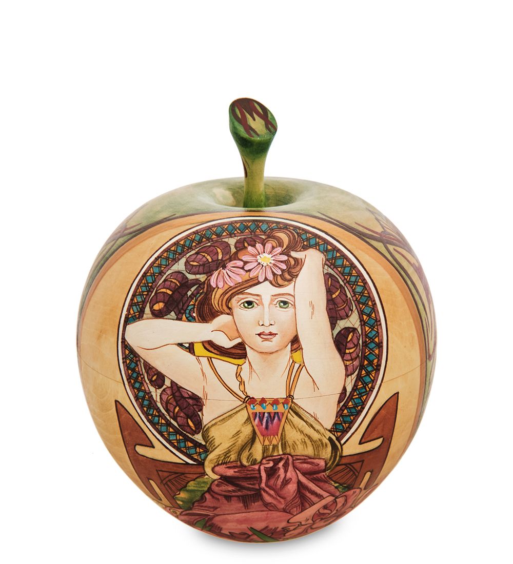 Народные промыслы МР-16/ 2-A Шкатулка-яблоко «Альфонс Муха - Драгоценные камни»