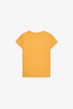 ZARA ФУТБОЛКА ИЗ ТКАНИ С ЭФФЕКТОМ ПОТЕРТОСТИ С КАРМАНОМ, ОРАНЖЕВЫЙ