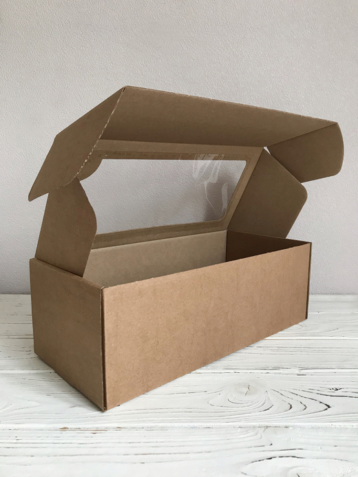 Коробка с окном 16 х 35 х 12 см, бурая