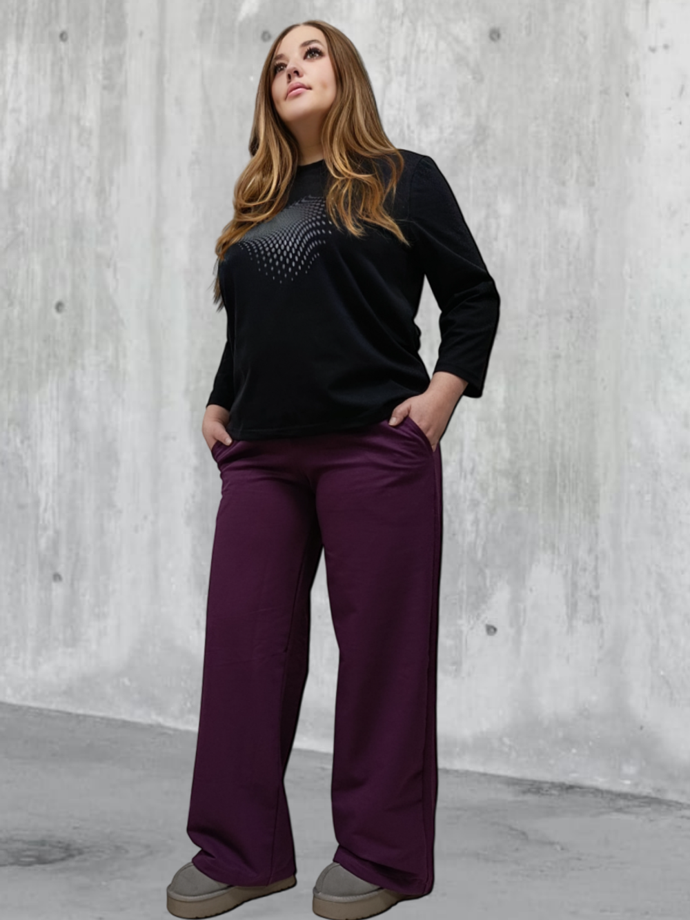 20622 Брюки женские палаццо внизу на резинке футер 2-х нитка виолет (52-164)