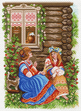 "Деревенские посиделки"-1553 канва с рисунком
