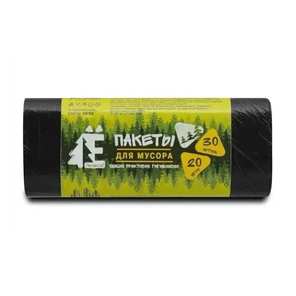 Мешки для мусора ПНД 30л (48*57,5*5,6мкн)Ромашка (20шт/рул) черные