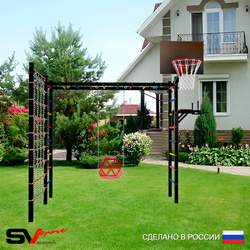 Уличная шведская стенка Sv Sport рукоход с комплектом турник прямой У5574К (Брусья/Со спинкой/Щит баскет/Сетка)
