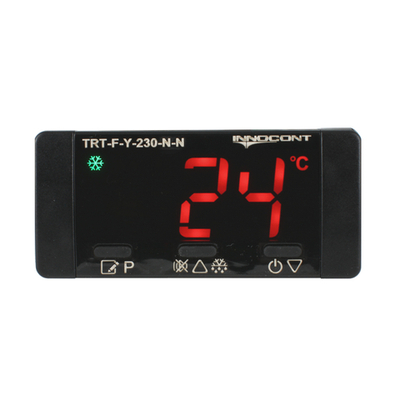 Температурный контроллер INNOCONT TRT-F-Y-230-N-N для управления охлаждением/размораживанием, 4 разряда, 77х35х61 мм, NTC, выход реле на компрессор, ON/OFF, 230VAC, встроенный фиксатор