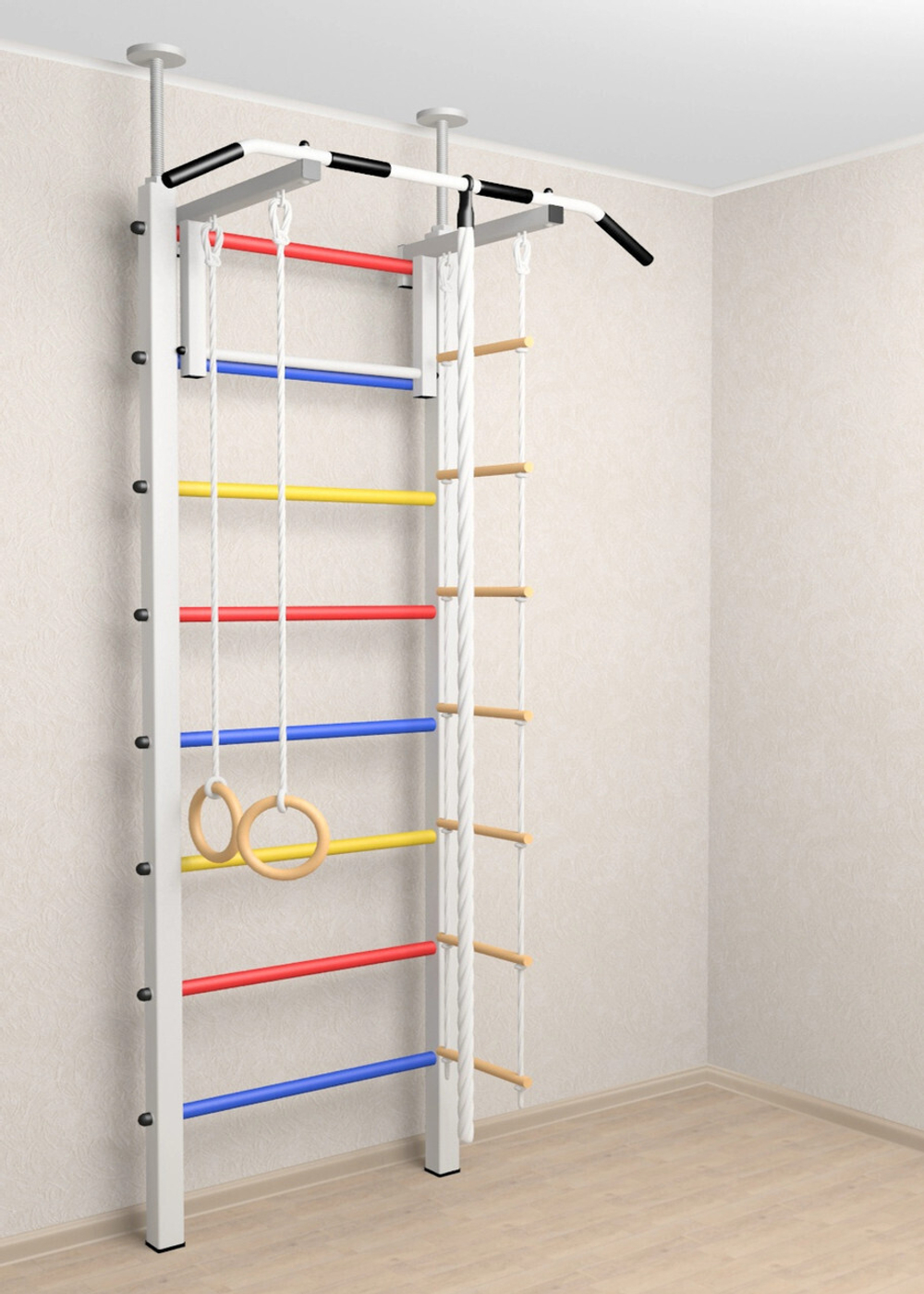 Шведская стенка Sv Sport враспор (Турник стандарт/Канат/Kольца/Лестница)