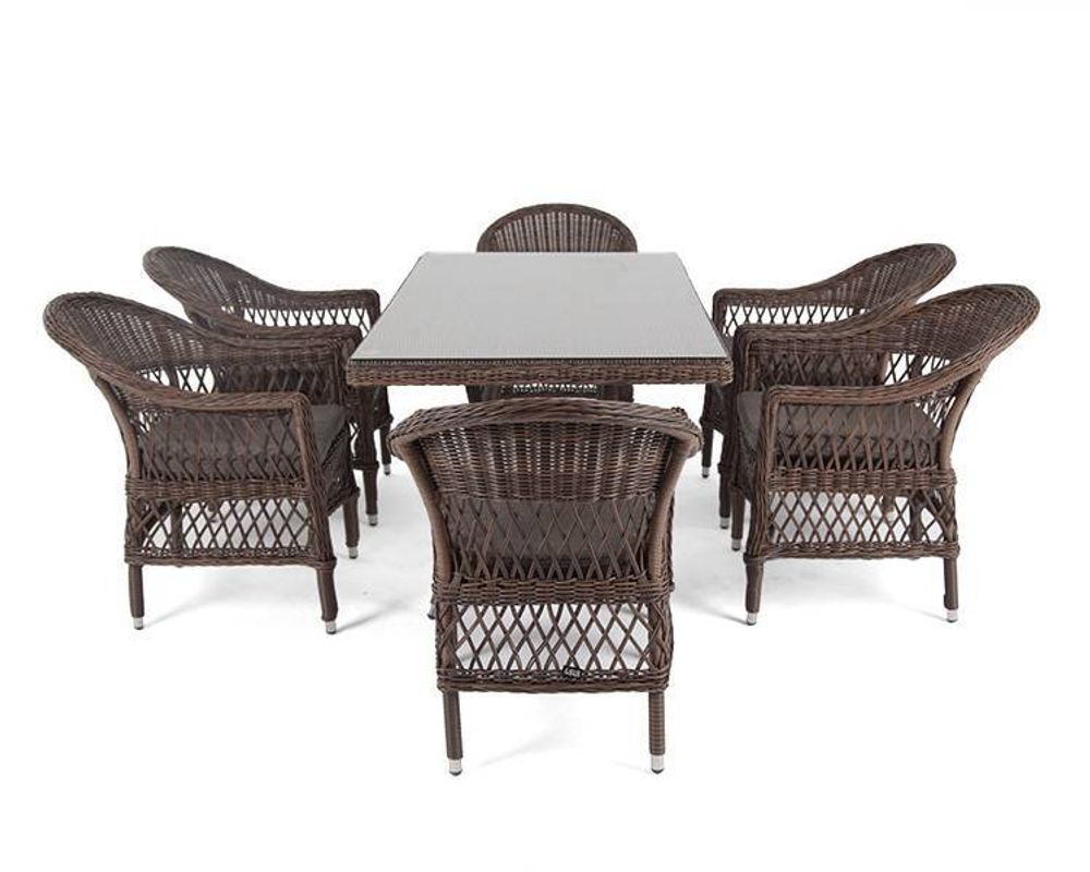 "Амароне" обеденная группа из искусственного ротанга на 6 персон, цвет коричневый