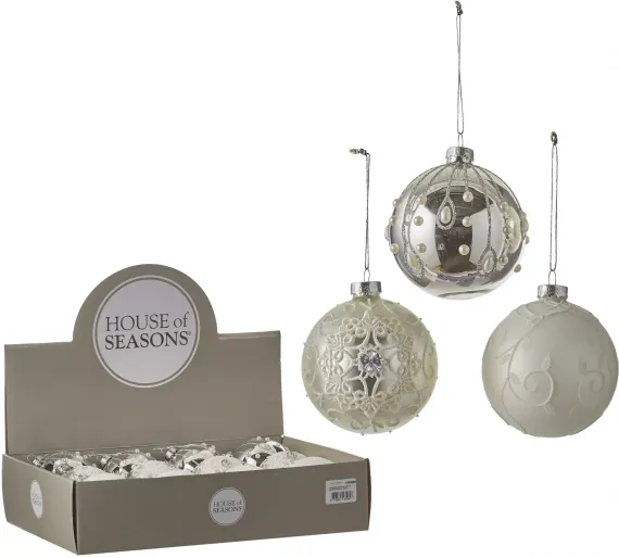 Набор стеклянных шаров Страсть 80 мм, цвет серебряный, House of seasons (83188)