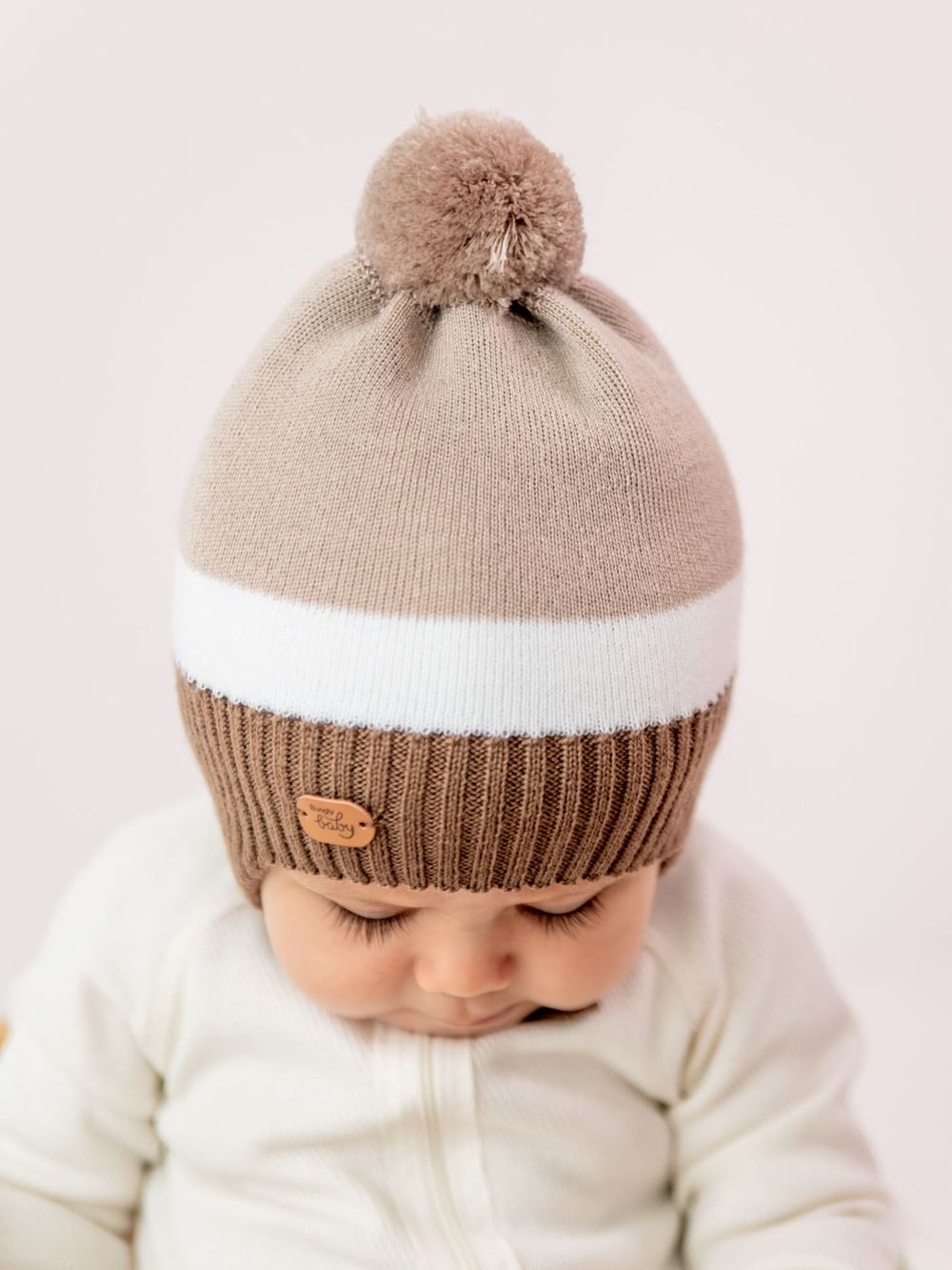 Шапка зимняя из смесовой шерсти в полоску "Какао" 0+