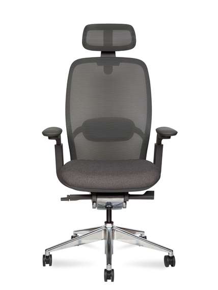 Кресло офисное Норден / Тэсла алюминюм / Tesla aluminium / серая сетка / серая ткань / база алюминий