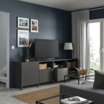 Тумба под ТВ с дверцами и ящиками - IKEA BESTÅ/BESTA/БЕСТО ИКЕА, 42х74х240 см, темно-серый