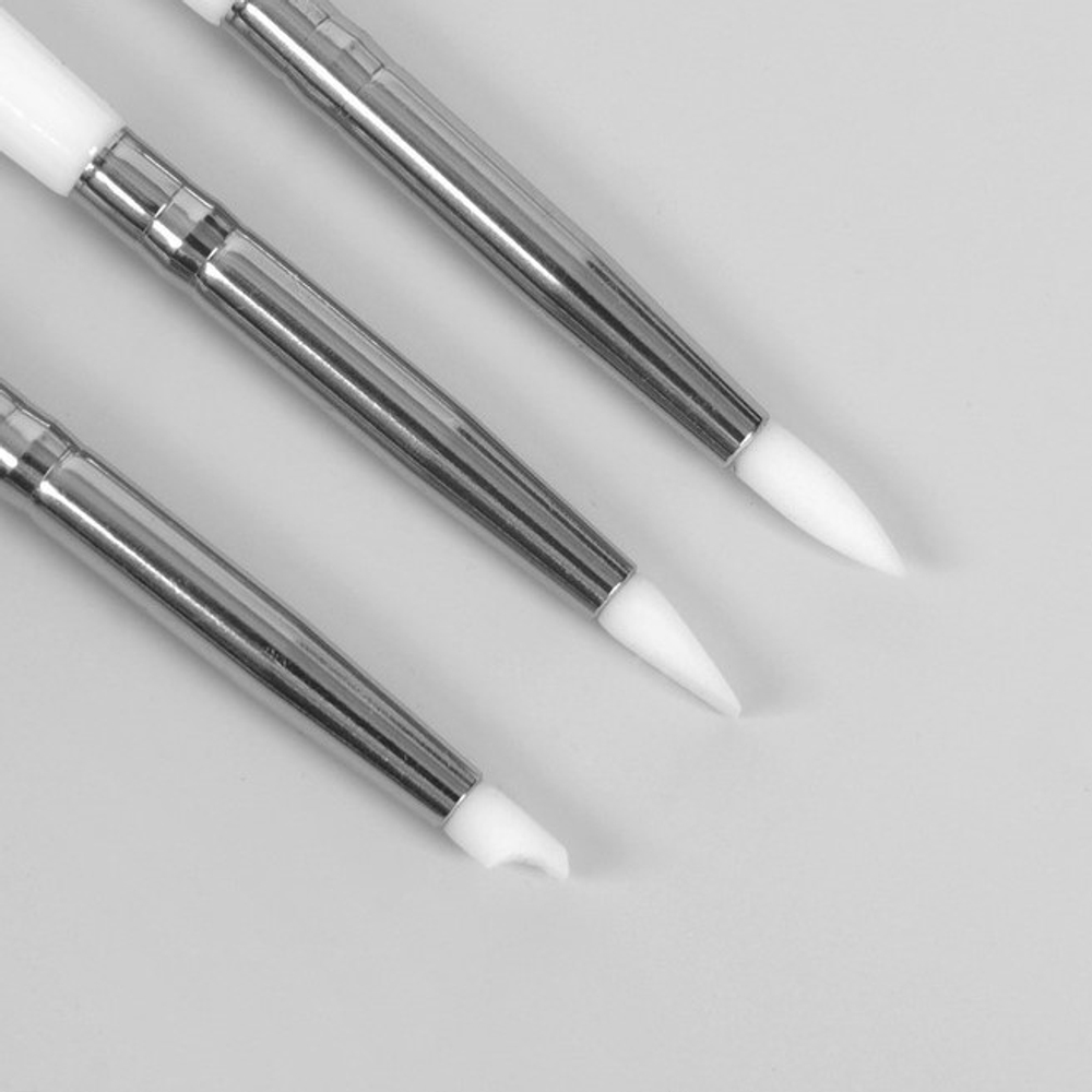 Набор инструментов: силиконовая кисть - дотс 2 шт, силиконовая кисть - пушер, 15 см, цвет белый