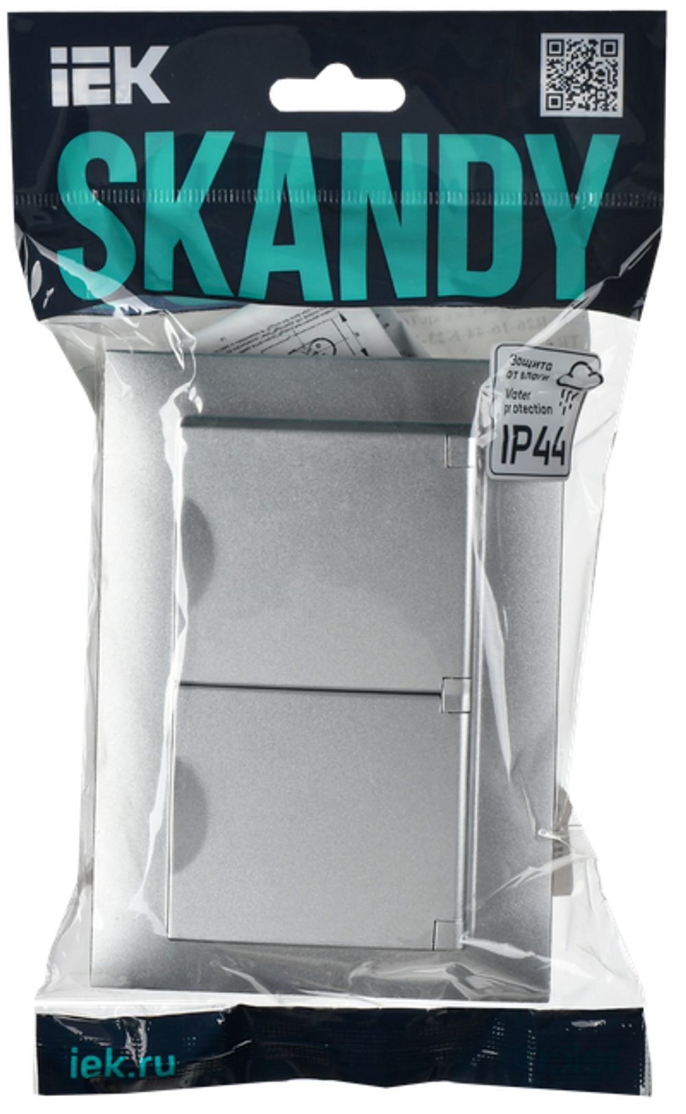 SKANDY Розетка 2-местная и крышкой 16А в сборе IP44 SK-R12S серебряный IEK