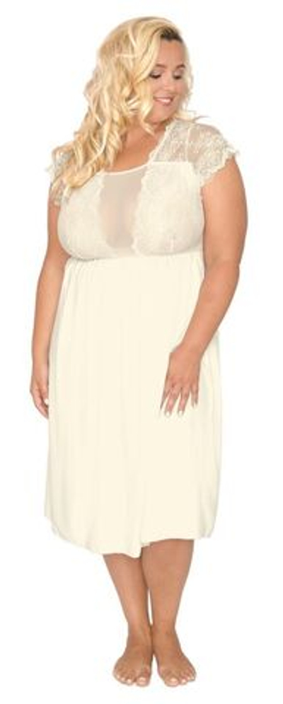 Сорочка из эластичной микрофибры с лифом из кружевного полотна (Размер: XL) (Цвет: кремовый)