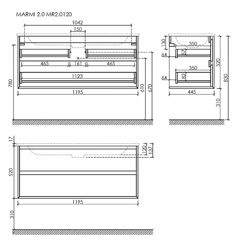Тумба с раковиной Sancos Marmi 2.0 MR2.0120ECH дуб чарльстон