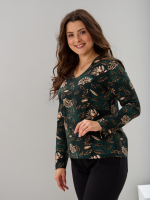 Лонгслив ЛНкл-080/изумрудный-хризантемы