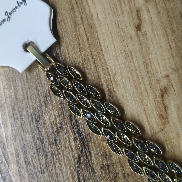 Браслет Венеция пятирядный стразы графит металл черненый золотистый