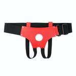 Красно-черные кожаные трусики для насадок (Размер: S-M) (Цвет: красный с черным)