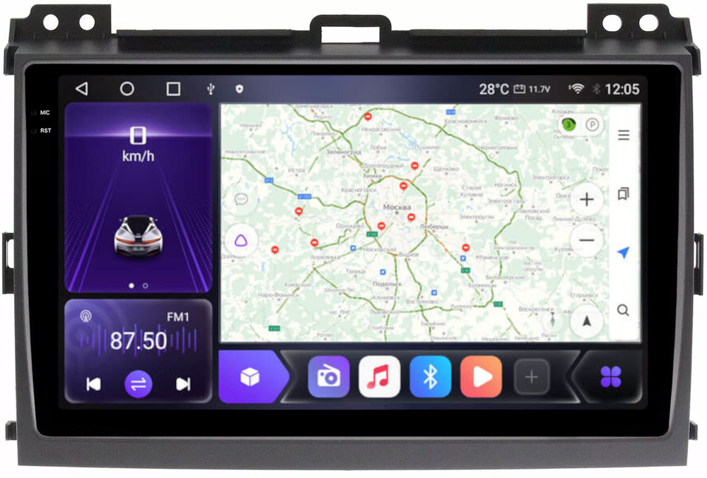 Магнитола для Toyota Land Cruiser Prado 120, Lexus GX470 (экран климата внизу) - Carmedia OL-9696 QLed+2K, Android 12, TS10, CarPlay, 4G SIM-слот