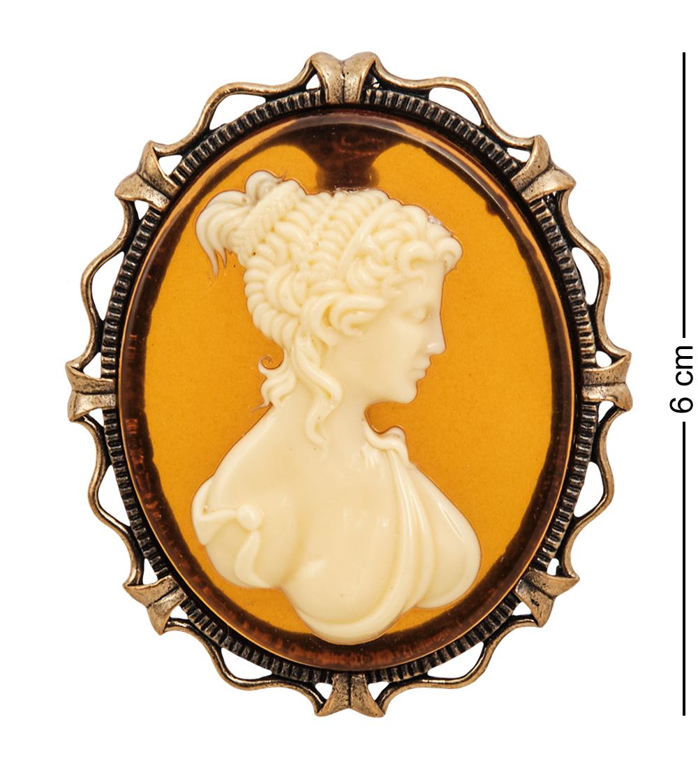 AM-2593 Брошь «Камея» (латунь, янтарь)