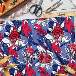 Ткань оксфорд 600 красные попугаи в цветах