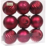 Новогодние шары «Изящные узоры» 8 см (набор 9 шт), Рубин