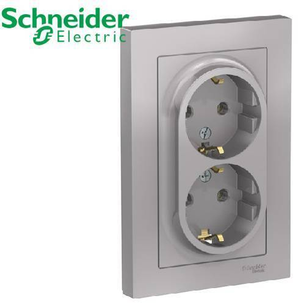 Розетка 2-я с/з (алюминий) AtlasDesign Schneider ATN000324