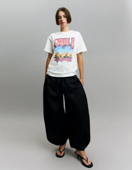 BERSHKA Футболка с короткими рукавами и принтом от Cardi B", белый